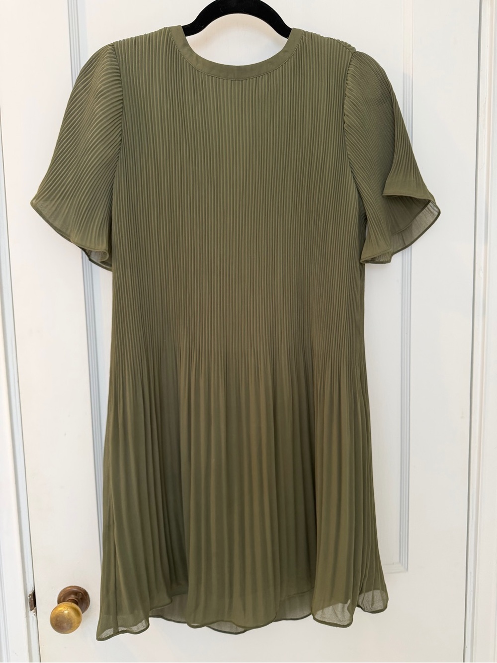 fab'rik Olive Pleated Flutter-Sleeve Dress